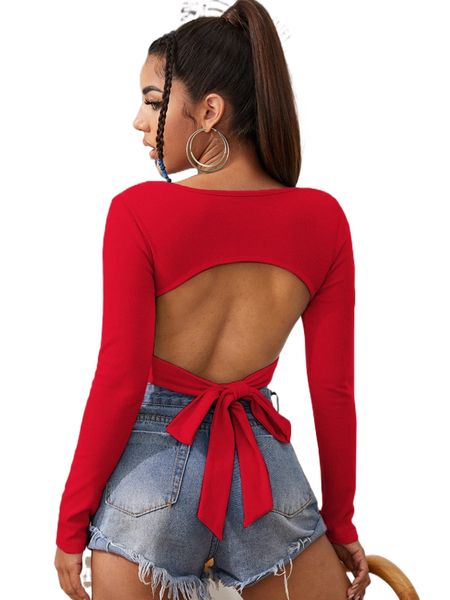 

v-neck tied open back crop z3dw#, White