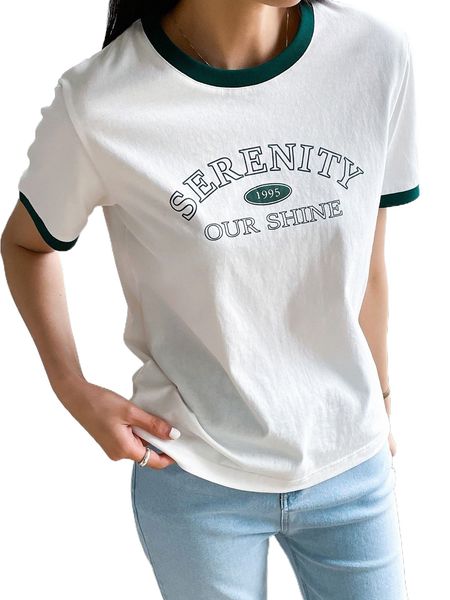 

dazy contrast binding letter graphic tee d3av#, White