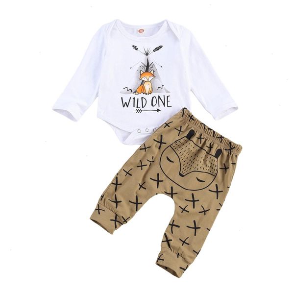 

autumn infant baby boys girls two-piece clothes set white fox and letters printed romper long pants 0-18 months