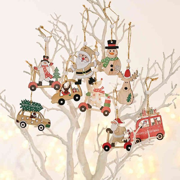 

factory outlet new christmas decorations cartoon santa claus combination pendant wooden car tree decoration accessories