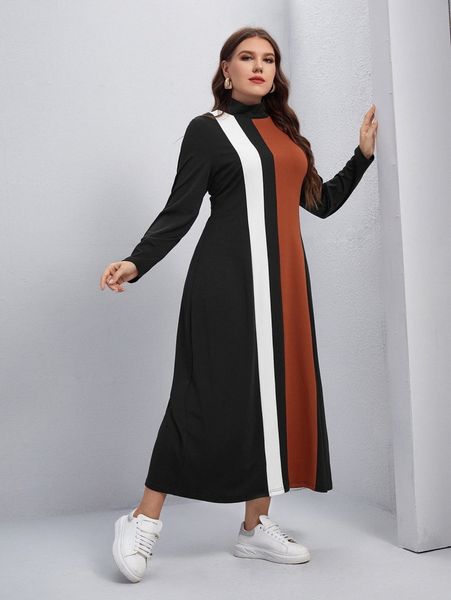 

plus color block mock neck tee dress k5rb#, Black