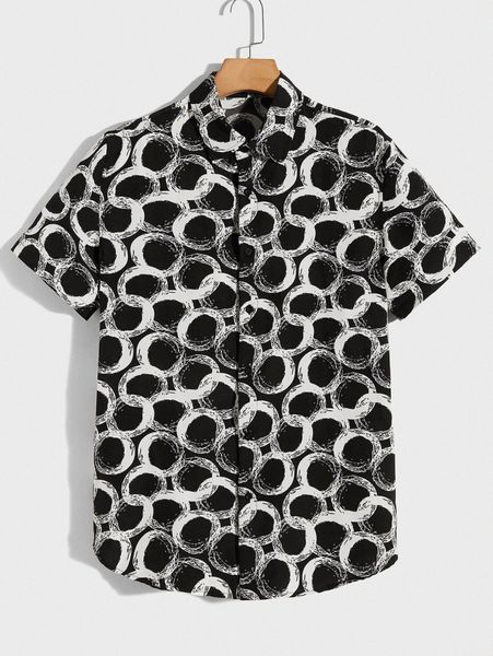 

men allover print button up shirt f47m#, White;black