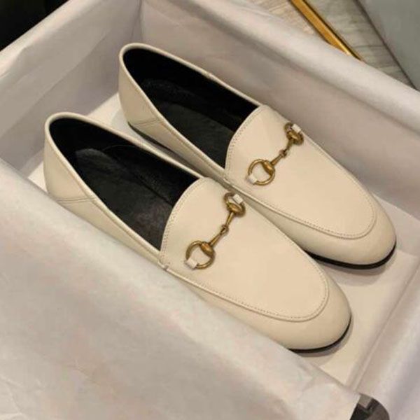 

designer casual shoes women's leather flats mule embroidered bees horse-bit loafers women's flats with buckle plus size women&#039, Black