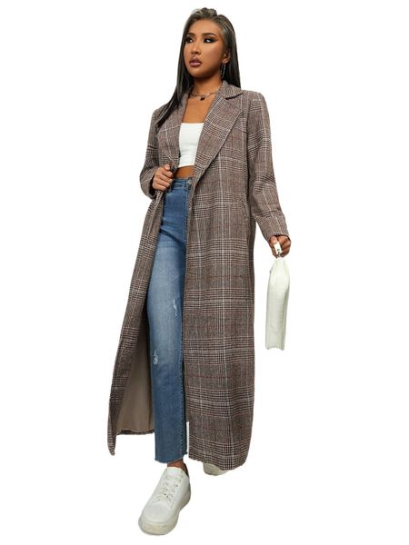 

plaid single button longline coat n6fy#, Black