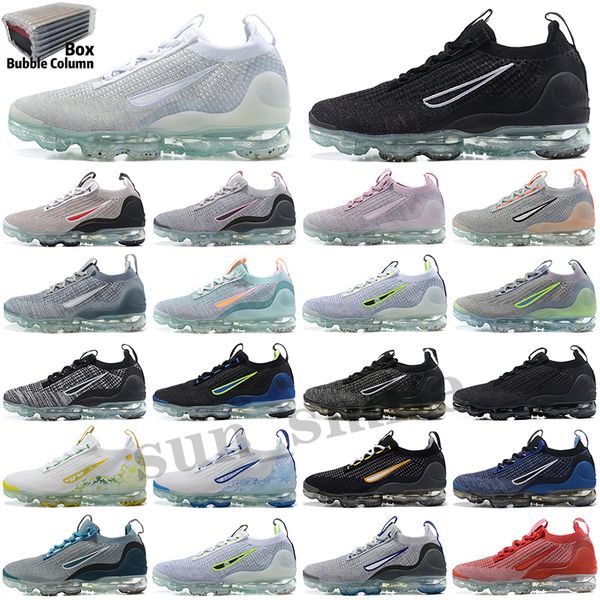 

fly knit 2021 running shoes mens womens sports sneakers dark grey all black speckled white pink neon stone blue pure platinum team red light