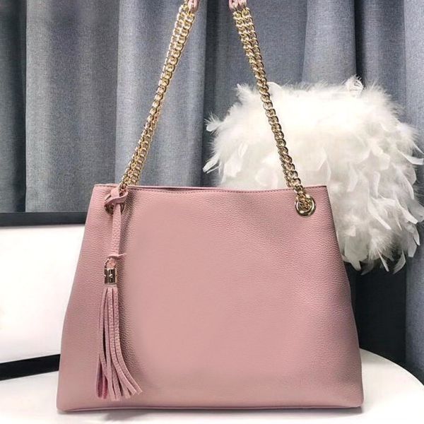 

genuine leather shopping bag chain shoulder bag women fashion tote bags lady chains handbags real leather chain purse messenger bag