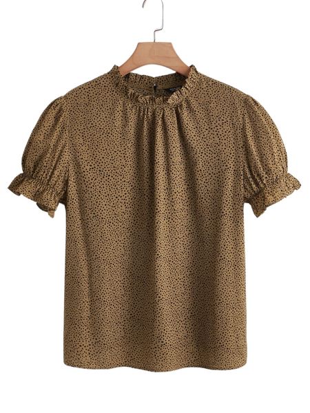 

plus allover print stand collar blouse s66e#, Black