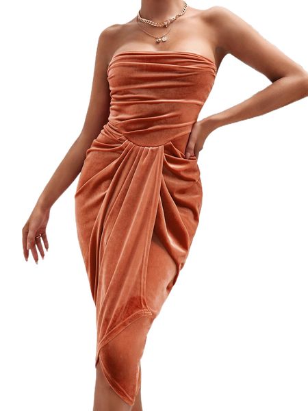 

velvet tulip hem bandeau dress 38xi#, Black;gray