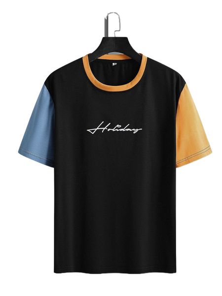 

men letter graphic contrast sleeve tee o45s#, White;black