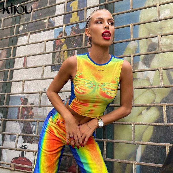 

y2k sleeveless vest women summer hipster print skinny crop tees street all-matching concise tanks female t-shirt, Black;white