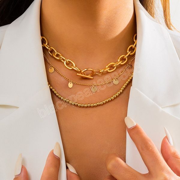 

retro seed beads chain choker necklaces multi layered round sequins tassel pendant necklace set jewelry, Silver
