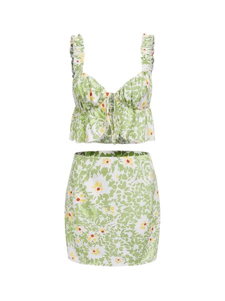 

mod floral knot front crop tank & skirt s3k8#, White