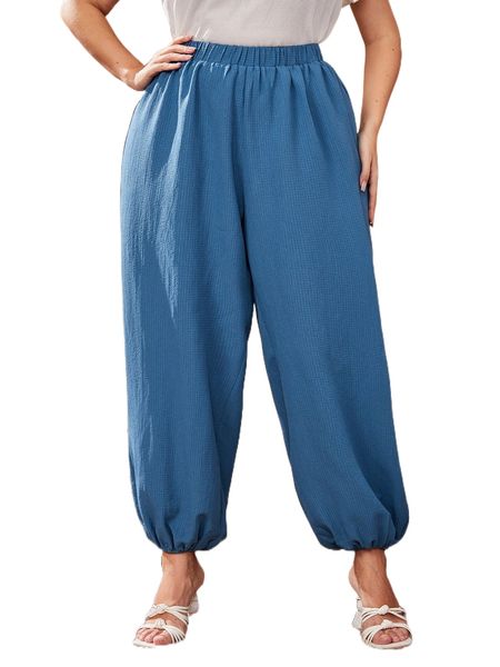 

plus solid carrot pants 72ut#, Black