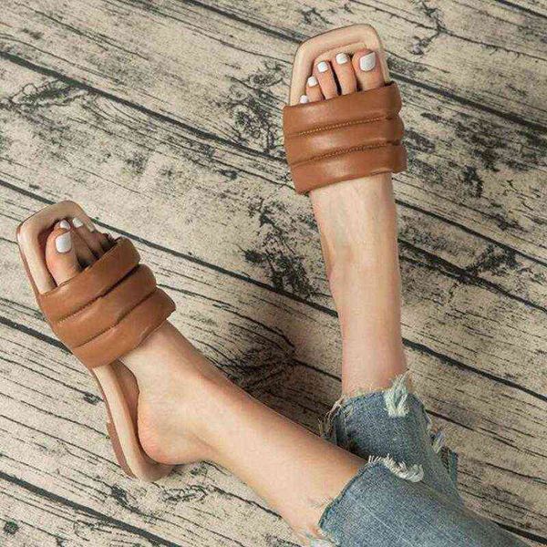 

slippers summer women's large size female beach shoes candy color fashion suqare concise ladies slides flat flip flops 220530, Black