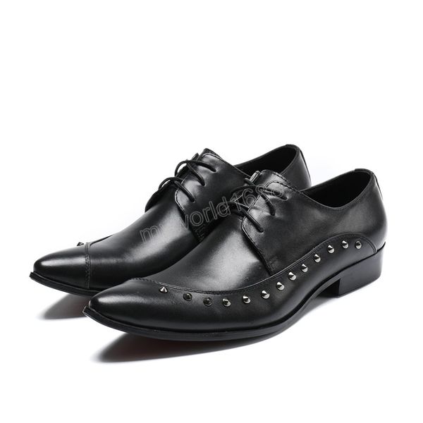 

italian style pointed toe lace-up men black genuine leather shoes party prom rivet oxford shoes for men