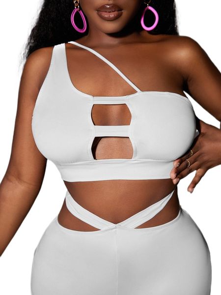 

sxy cut out front one shoulder crop h68h#, White