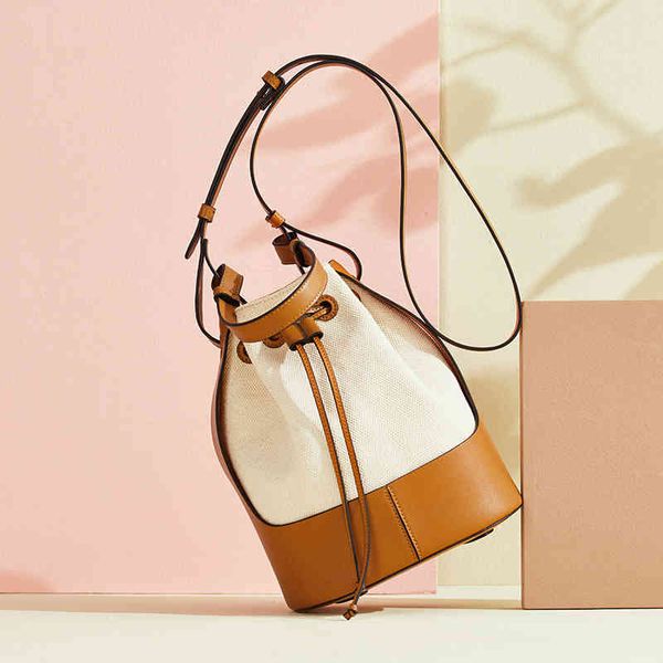 

fashion trend new ladies luxury brand bag designer wholesale leather splicing large capacity drawstring