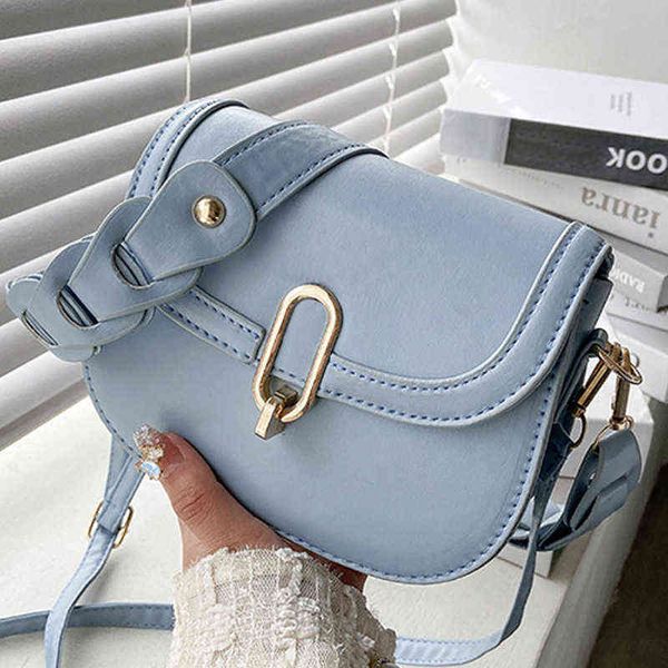 

small solid color saddle flap shoulder crossbody bags for women pu leather women's designer handbag travel female messenger bag g220509