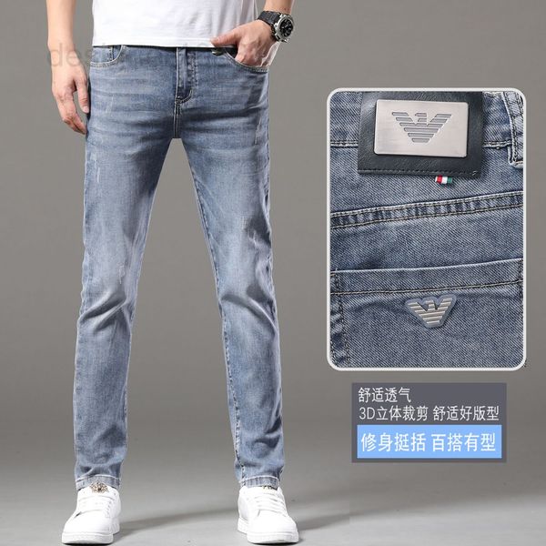 

men's jeans designer jeans high-end summer thin small straight tube brand men's korean version foot slim elastic 3auo, Blue