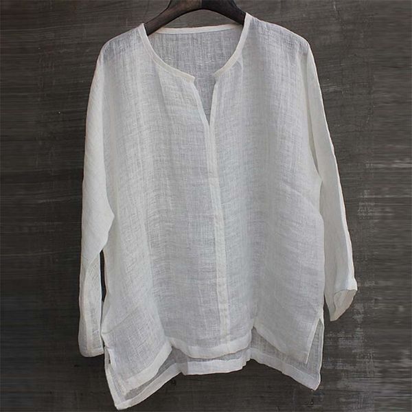 

linen men brief breathable comfy solid color long sleeve loose harajuku casual blouse hawaiian shirt camisa masculina 220725, White;black