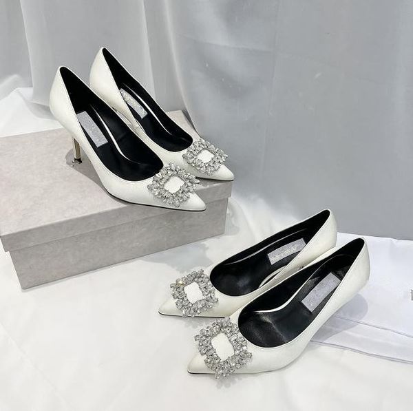 

designer satin square diamond high heels shoes banquet wedding ladies crystal high-heel shoes, Black