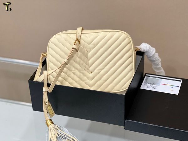 

designer shoulder bag women's solid v-tassel camera bag size 25cm
