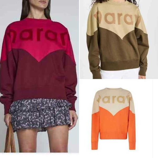 

women's hoodies climb up the back of time isa maran color blocking cotton letter flocking printed sweater women's loose autumn win, Black