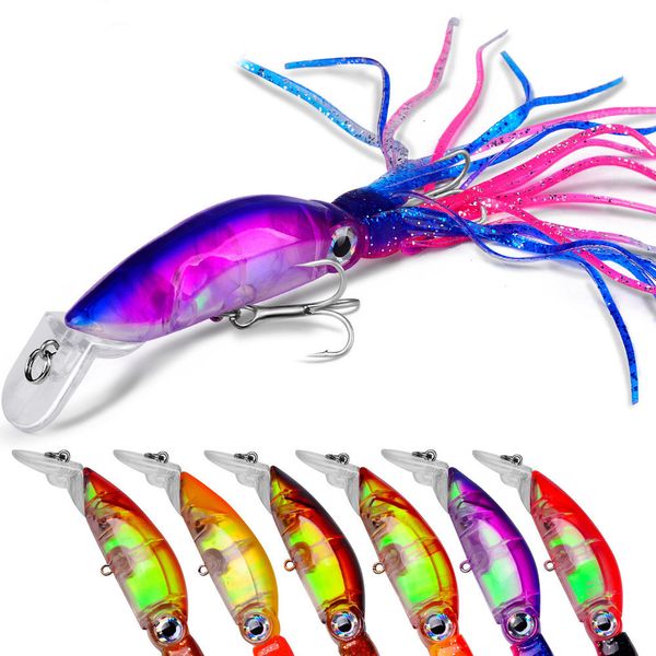 6 Farben 18 cm 19 g Simulation Tintenfisch Angelhaken Köder Köder Kit Fischköder Tintenfisch Köder 3D-Augen mit Bart Fischköder Haken K1645