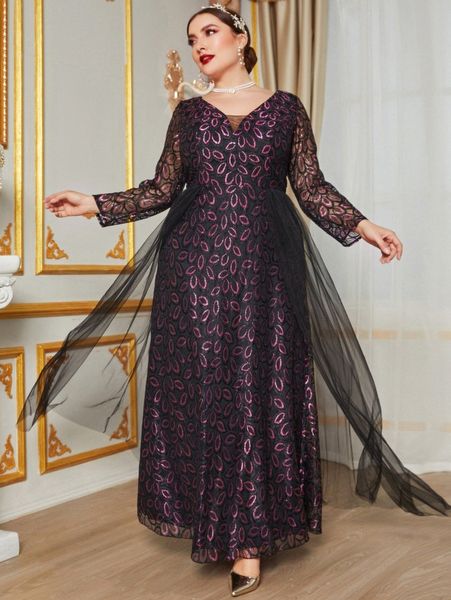 

plus mesh overlay lace prom dress j5tx#, Black