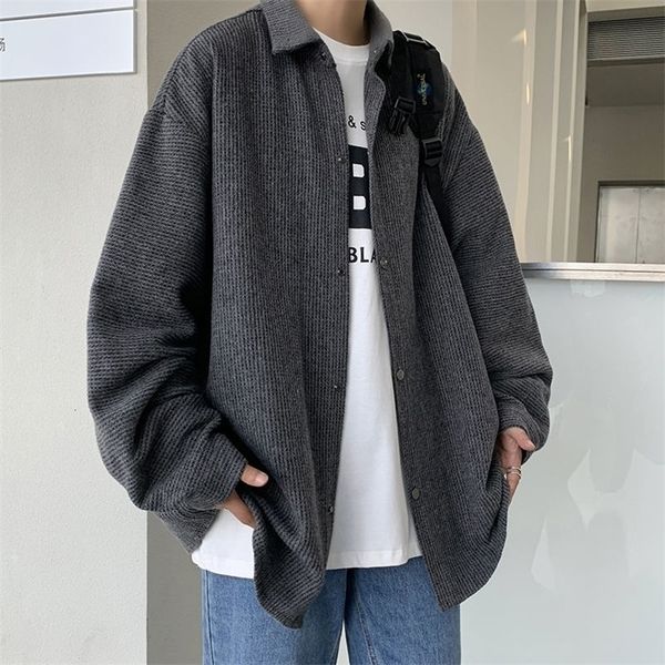 

privathinker korean style oversized mens casual shirts solid color long sleeve male cardigan harajuku fashion hip hop streetwear 220322, White;black
