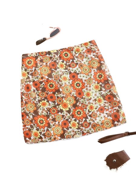 

mod allover floral print skirt u1dz#, Black