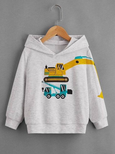 

toddler boys cartoon crane print hoodie she, Black