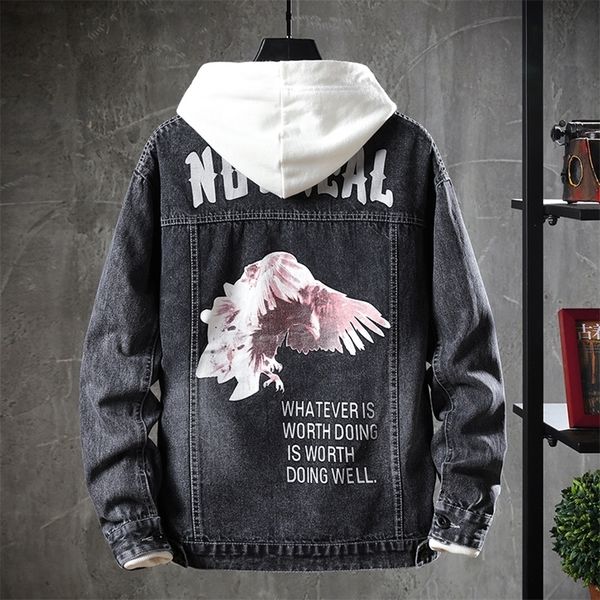 

denim jacket men women hip hop streetwear punk motorcycle ripped print cowboy outwear casual hole male jeans coat 220815, Black;brown