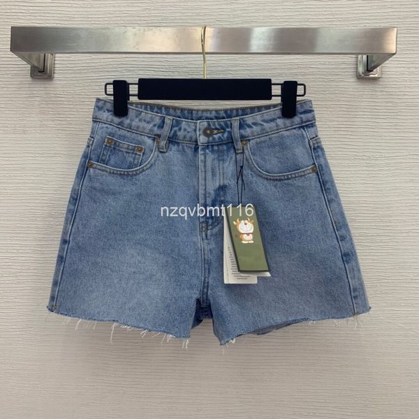 

casual dresses european station summer cut fringe back cute cowhorn jingle cat heavy industry embroidery denim shorts, Black;gray