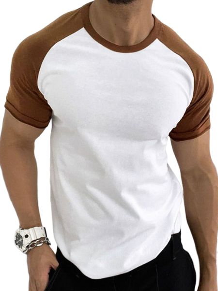

men colorblock raglan sleeve tee u7x6#, White;black