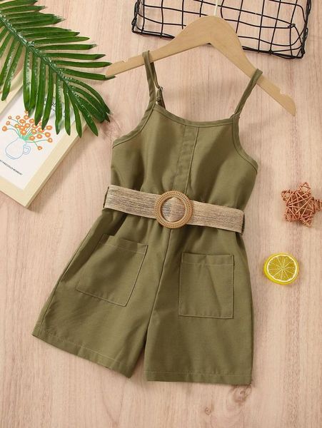 

toddler girls pocket patched belted cami romper she, Blue