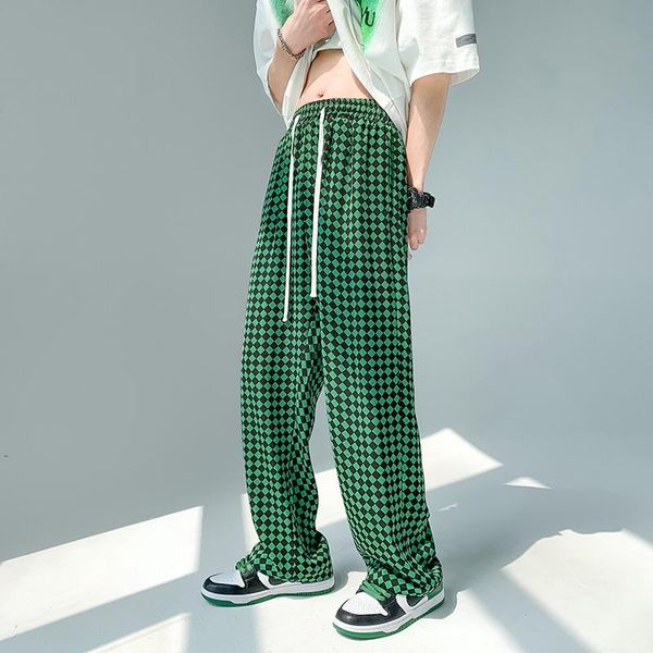 

men's pants men's plaid printing casual youth loose hip hop black/red trousers fashion homme elastic waist joggers sweatpantsmen&#