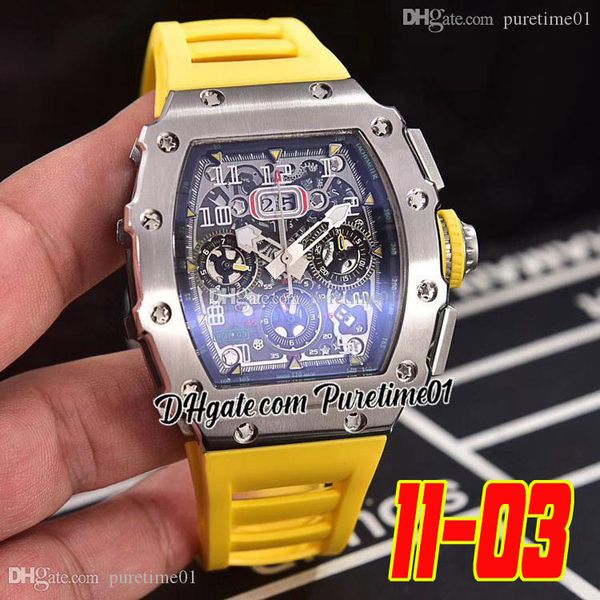 

2022 11-03 miyota automatic mens watch steel case skeleton dial big date number markers yellow rubber strap 6 styles sports watches wristwat, Slivery;brown