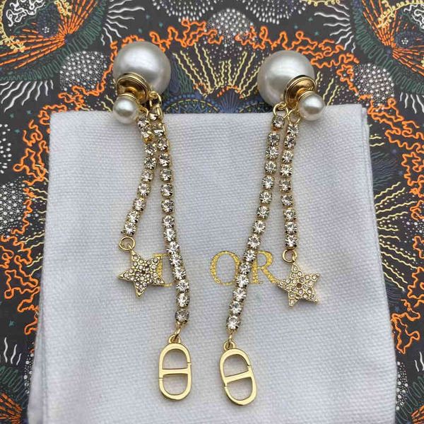

outlet chain long tassel letter pearl earrings female star earrings, Golden