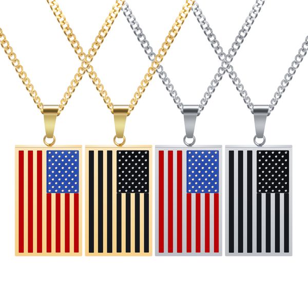 

vintage men's america flag pendant necklace 18k gold plated stainless steel pendants dainty for boys personalized choker adjustable sli, Silver