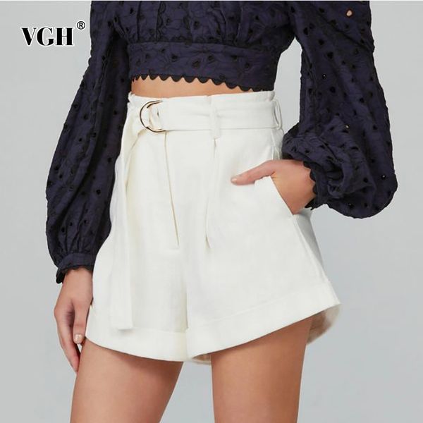 

white casual short for women high waist sashes wide leg minimalist loose shorts female summer fashion clothing stylish 210507, White;black