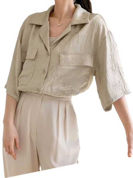 

dazy-less drop shoulder flap pocket split hem blouse e7oq#, White