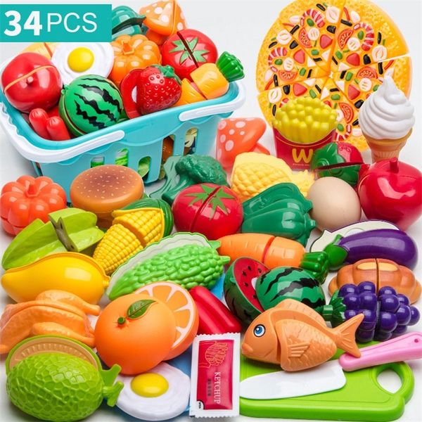 Pretend Play Set Plastic Voedsel Speelgoed DIY Cake Snijden Fruit Groente s Voor Kinderen Eonal Gift 220418