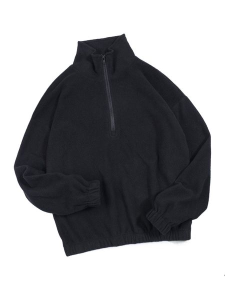 

solid half zip teddy sweatshirt 66qa#, Black