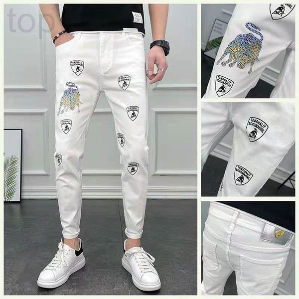 

men's jeans designer trendy men's white jeans summer leggings slim fit elastic pants casual fashion personalized drill 3rq3, Blue