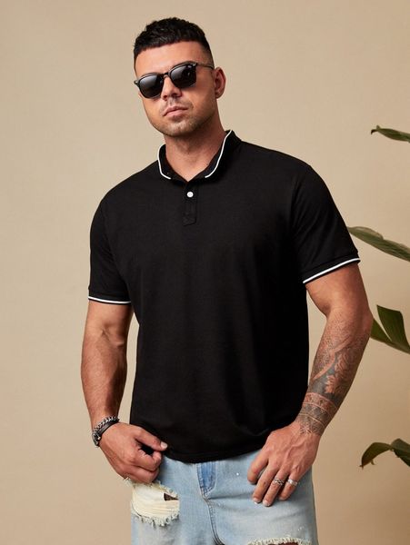 

extended sizes men contrast trim polo shirt y1pu#, White;black