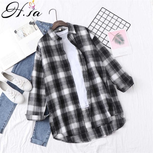 

hsa spring summer women long blouses and shirts korean fashion clothing plaid blusas outwear overcoats casual roupas feminina 210716, White