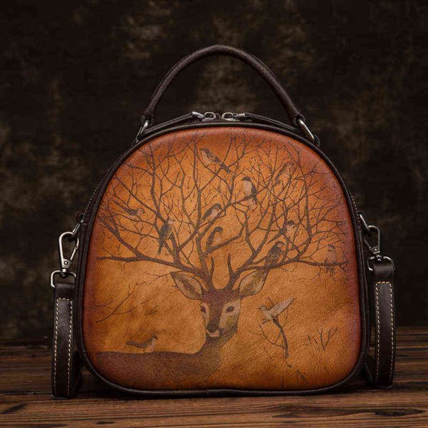 

designer lady bag new deer bird genuine leather hand painted one shoulder slant across the layer creative handbag