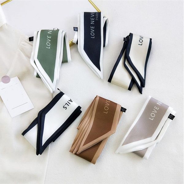 

women narrow thin scarf letters print long ribbon handle bag ribbons multi-function decorative neckerchief hair tie band, Blue;gray