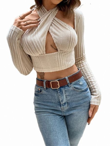 

cut out wrap cross crop tee x8y2#, White